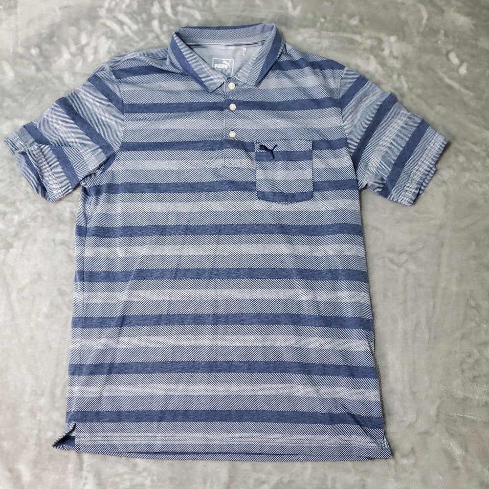 Puma Mens dryCELL Striped Polo Shirt Blue Ko Olina Ladybug Golf Size Medium
